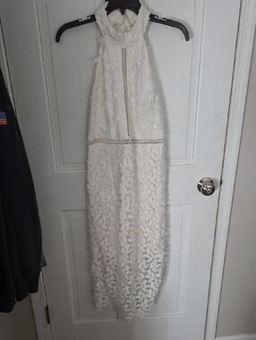 White Floral Lace Halter Midi Dress